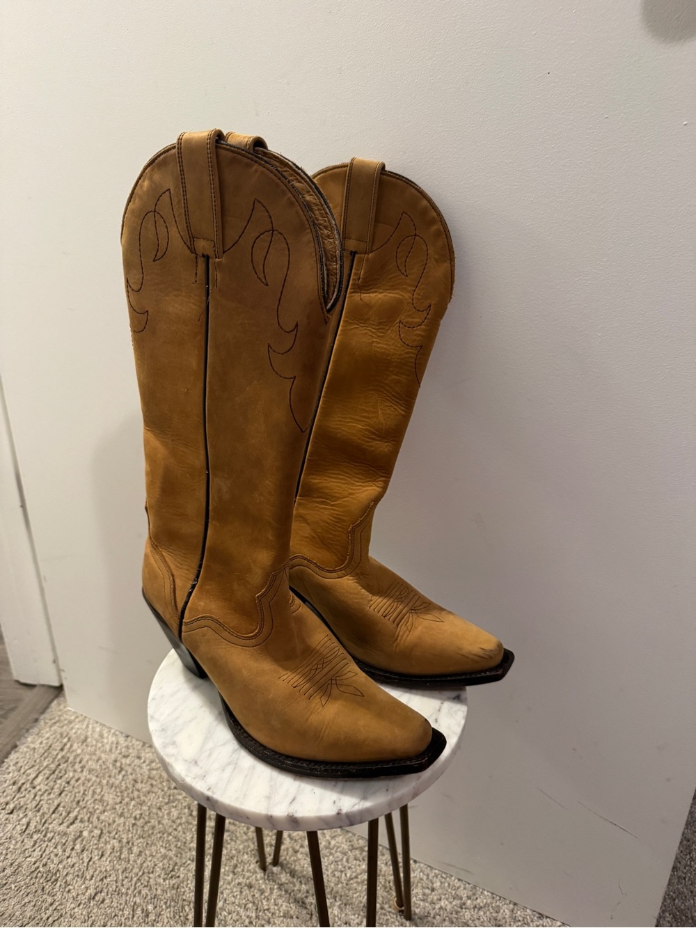 J.B. Dillon Mustard Tan Leather Pointed Western Heeled Boots